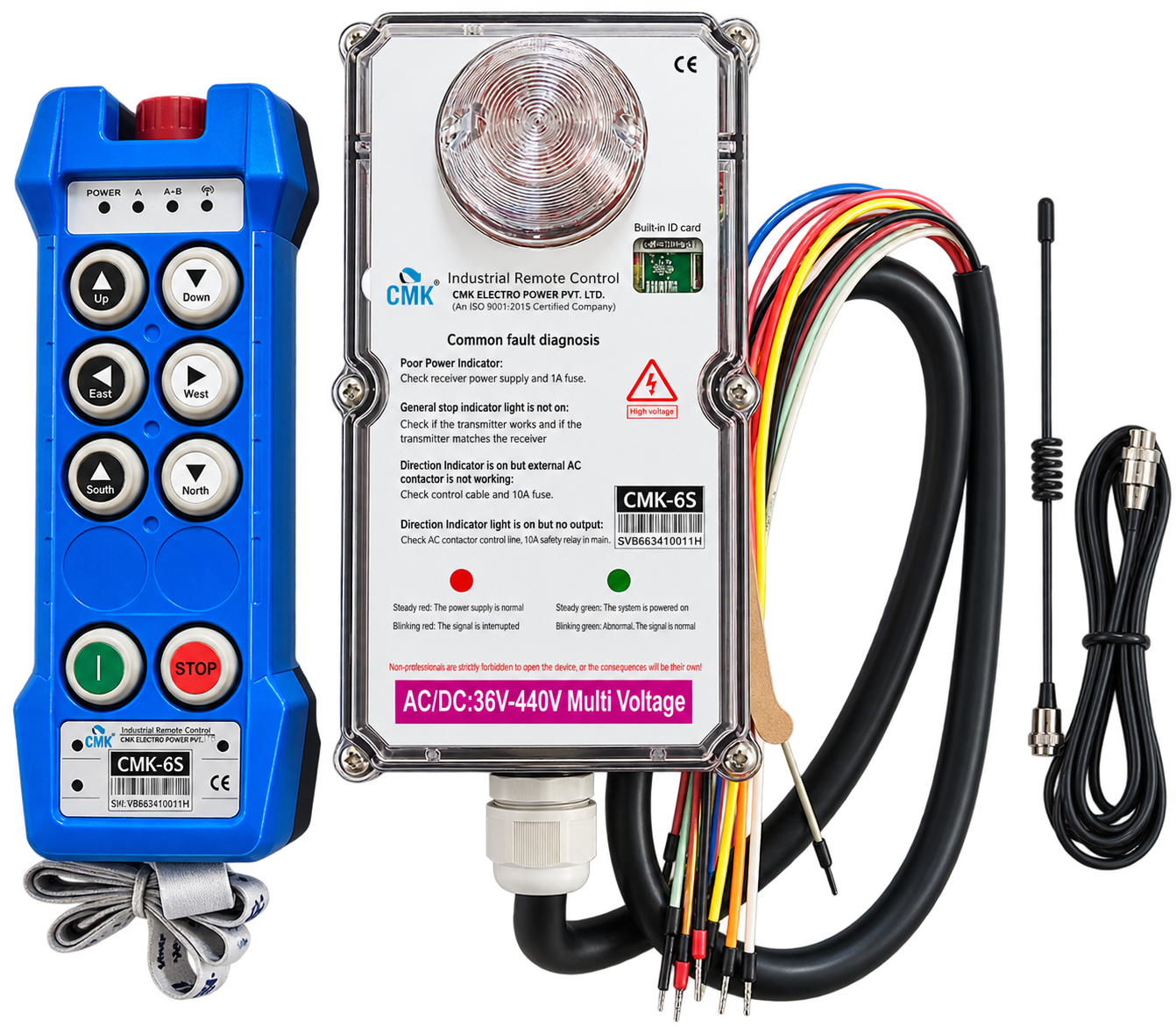 Wireless Radio Remote, 6 Single speed+1 off mushroom+1 on, IP-65, 100 Mtr, AC/DC